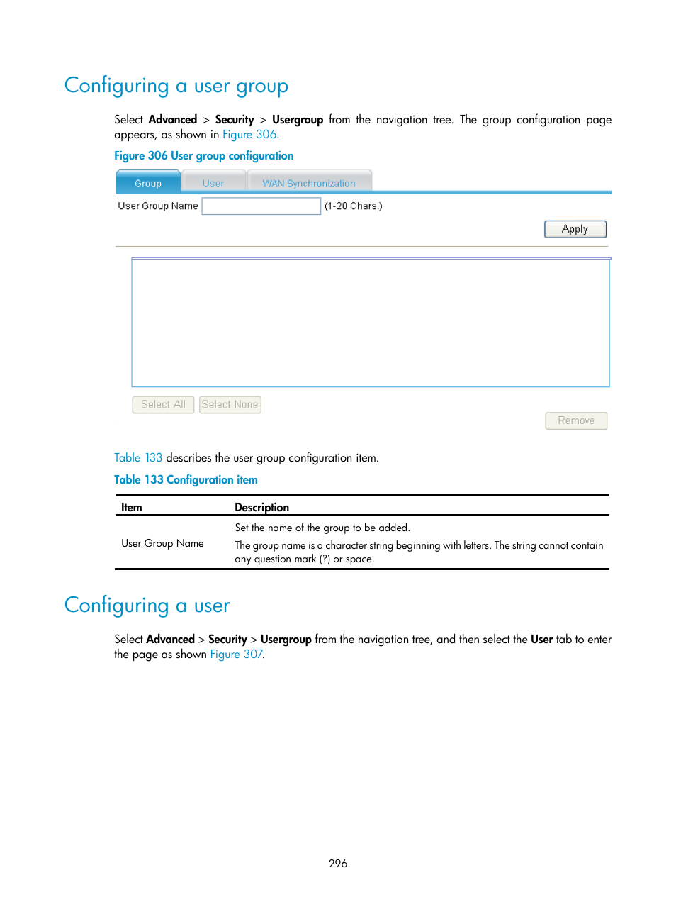 Configuring a user group, Configuring a user | H3C Technologies H3C MSR 50 User Manual | Page 317 / 877