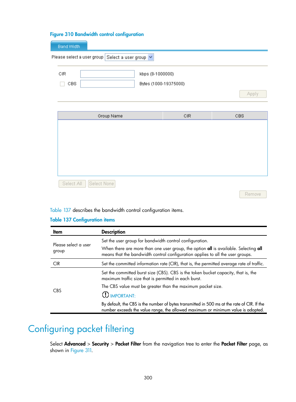 Configuring packet filtering | H3C Technologies H3C MSR 50 User Manual | Page 321 / 877