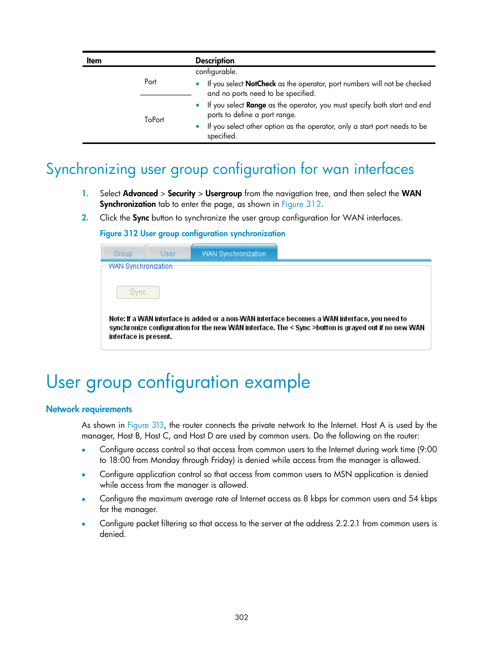 User group configuration example, Network requirements | H3C Technologies H3C MSR 50 User Manual | Page 323 / 877