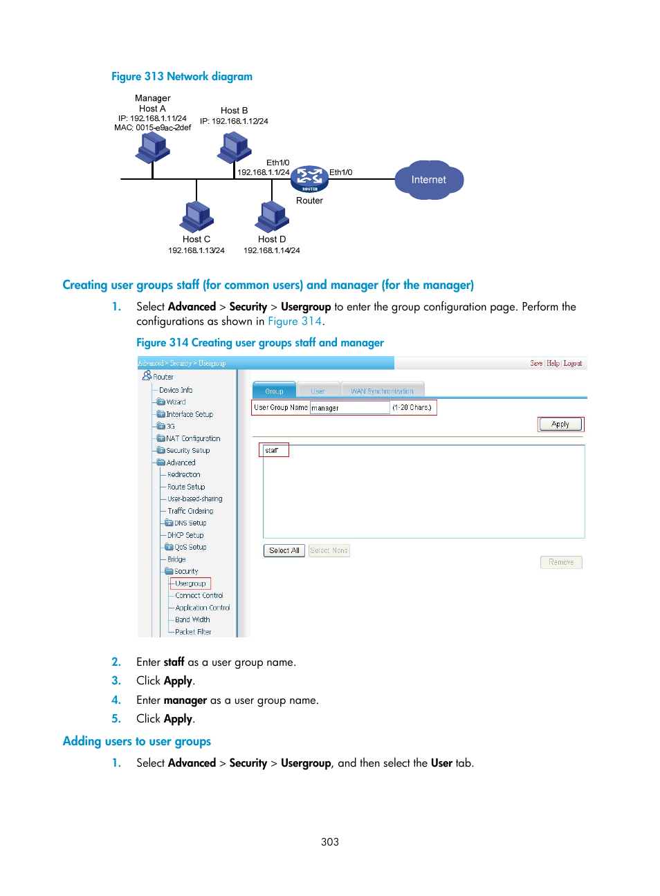 Adding users to user groups | H3C Technologies H3C MSR 50 User Manual | Page 324 / 877