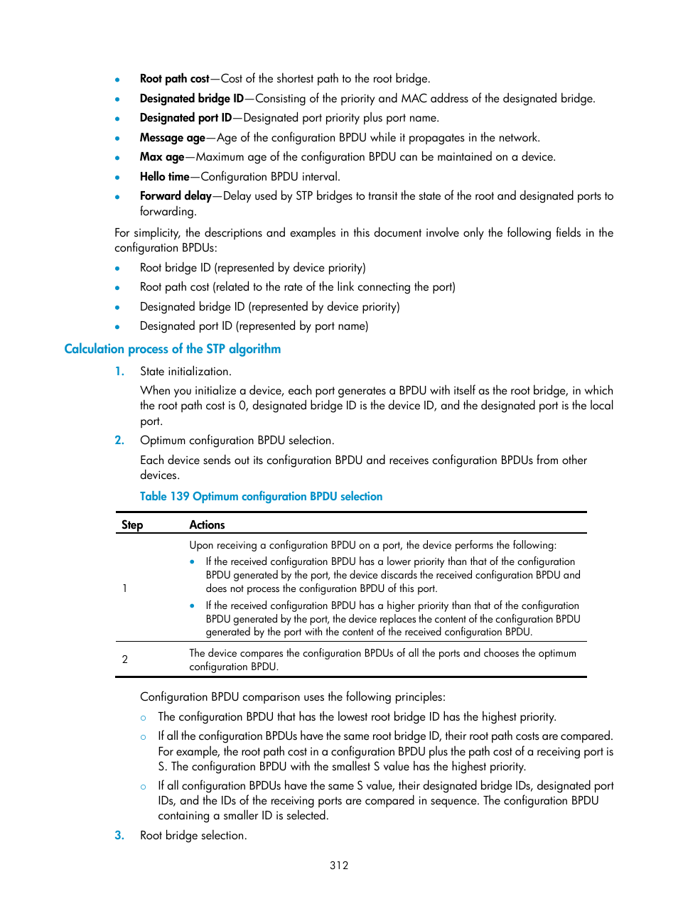 Calculation process of the stp algorithm | H3C Technologies H3C MSR 50 User Manual | Page 333 / 877