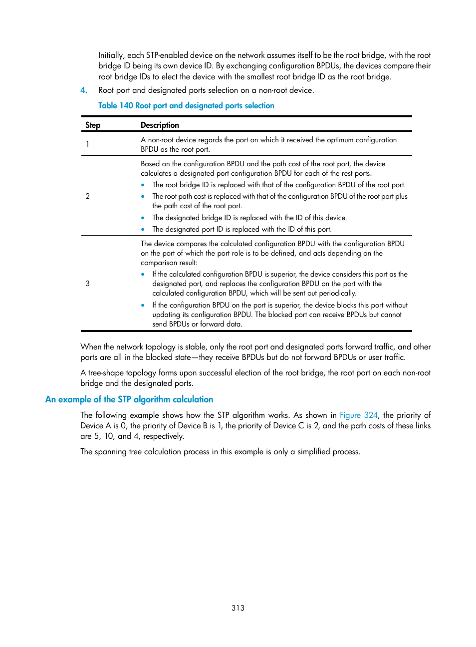 An example of the stp algorithm calculation | H3C Technologies H3C MSR 50 User Manual | Page 334 / 877