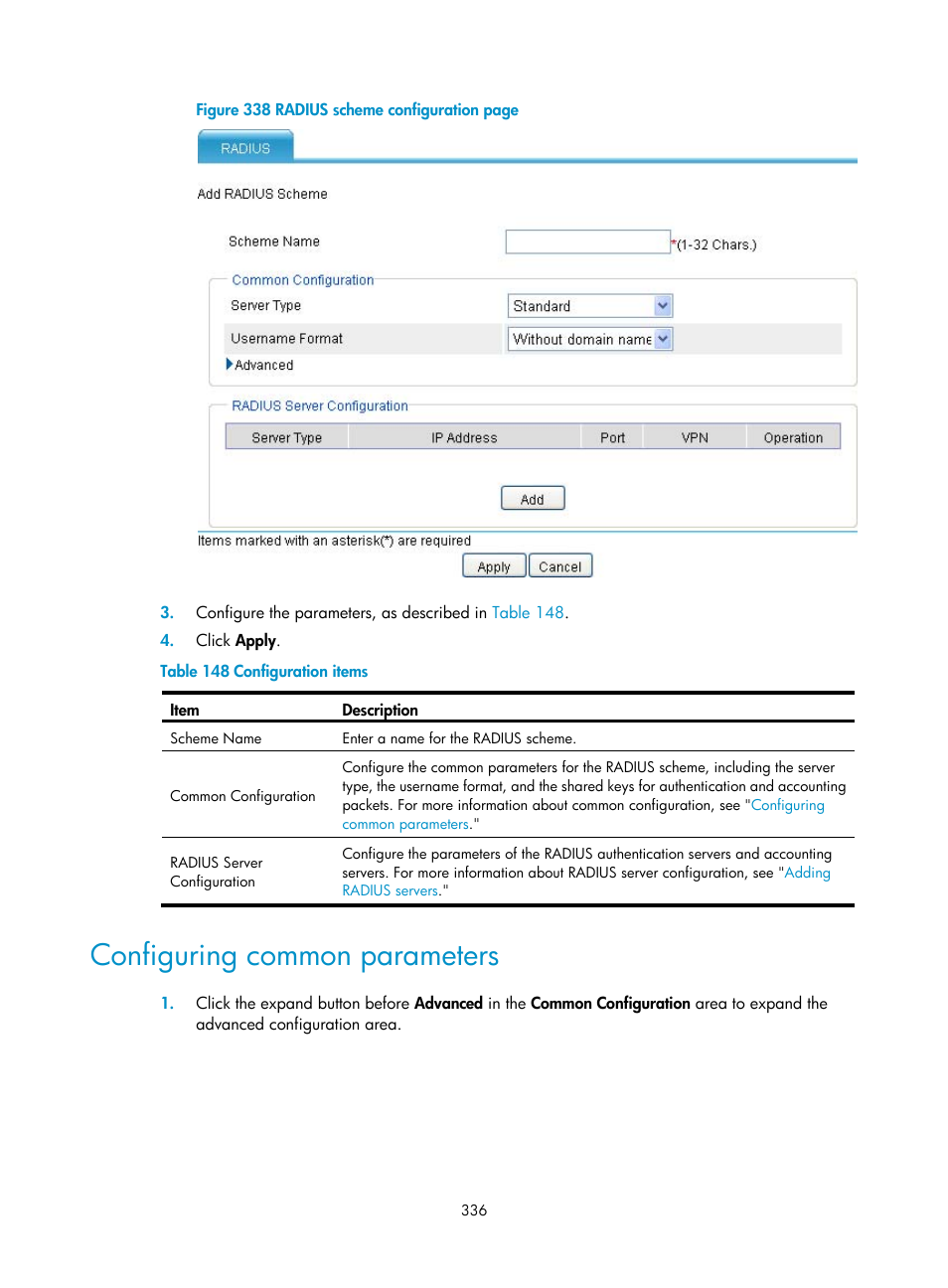 Configuring common parameters | H3C Technologies H3C MSR 50 User Manual | Page 357 / 877