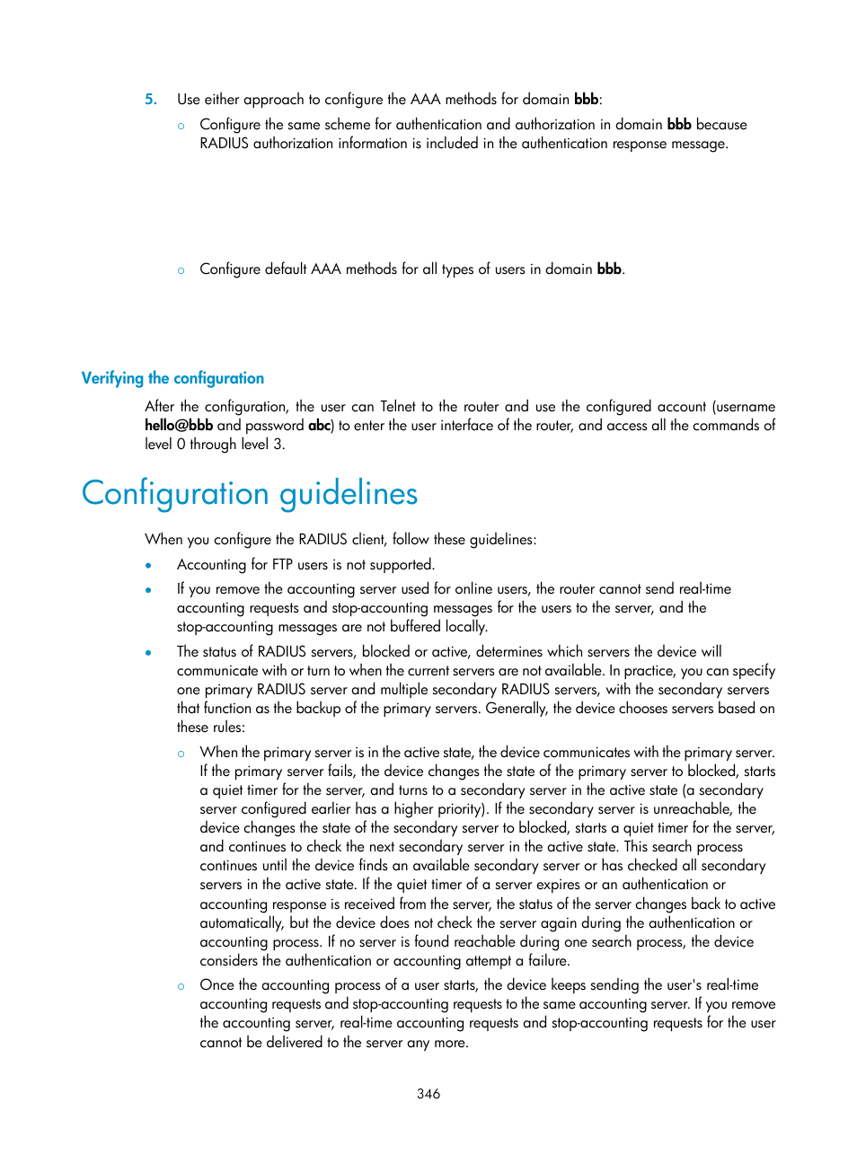 Verifying the configuration, Configuration guidelines | H3C Technologies H3C MSR 50 User Manual | Page 367 / 877