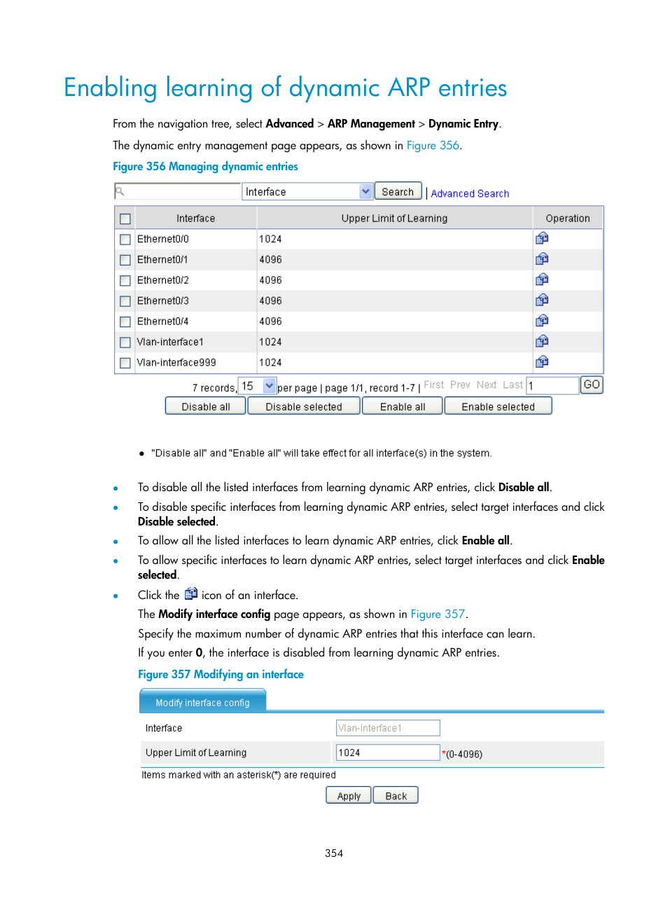 Enabling learning of dynamic arp entries | H3C Technologies H3C MSR 50 User Manual | Page 375 / 877