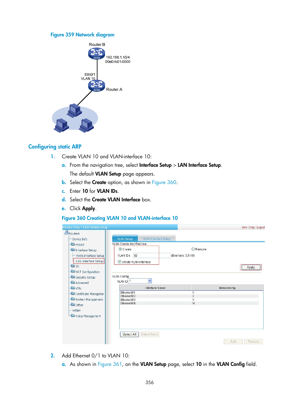 Configuring static arp, Figure 359 | H3C Technologies H3C MSR 50 User Manual | Page 377 / 877