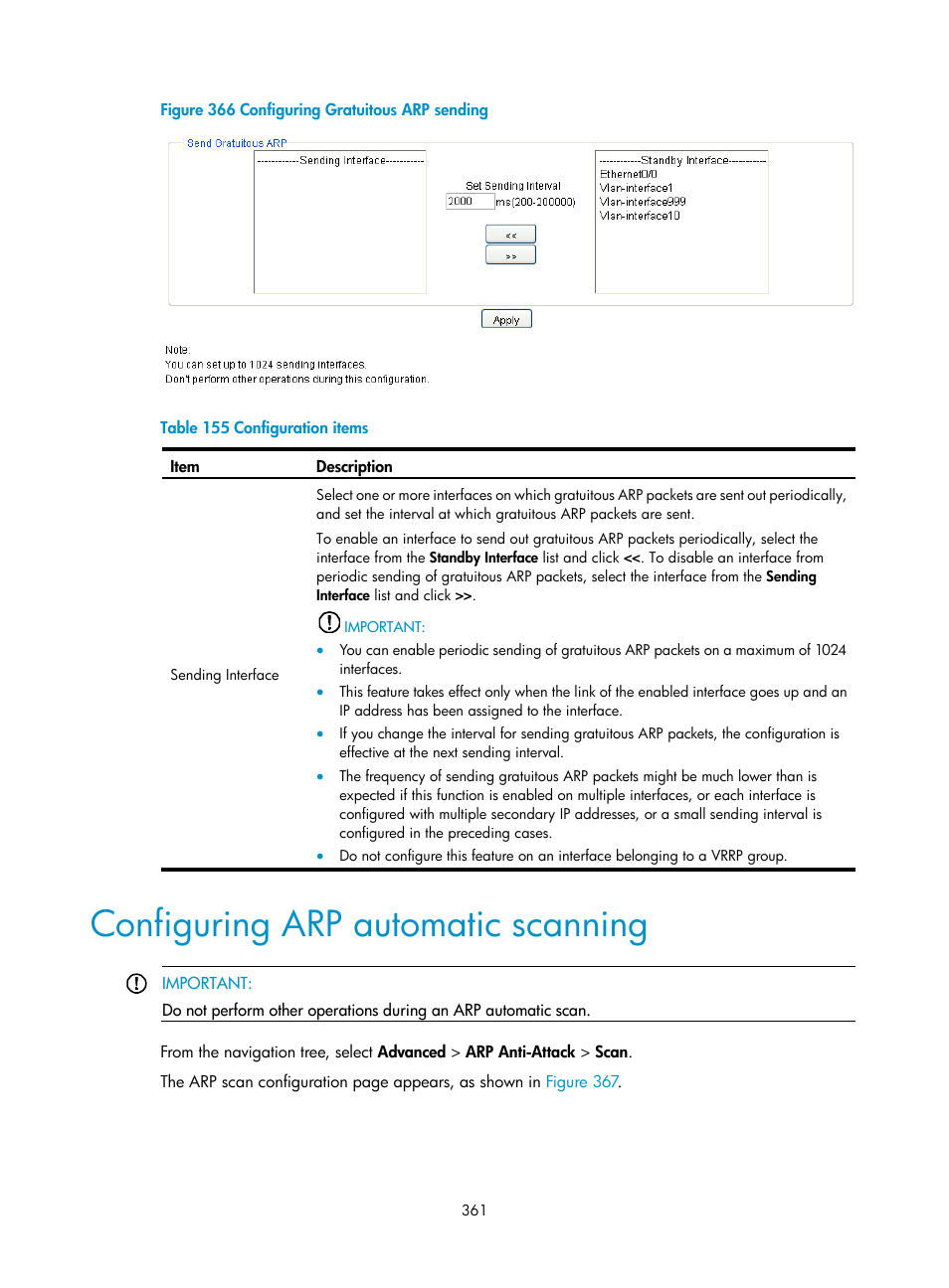 Configuring arp automatic scanning | H3C Technologies H3C MSR 50 User Manual | Page 382 / 877