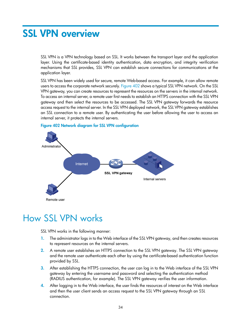 Ssl vpn overview, How ssl vpn works | H3C Technologies H3C MSR 50 User Manual | Page 419 / 877