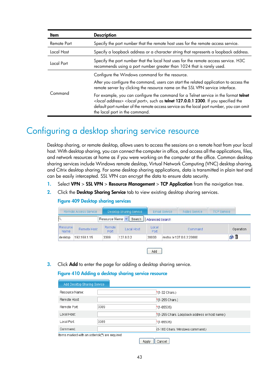 Configuring a desktop sharing service resource | H3C Technologies H3C MSR 50 User Manual | Page 428 / 877