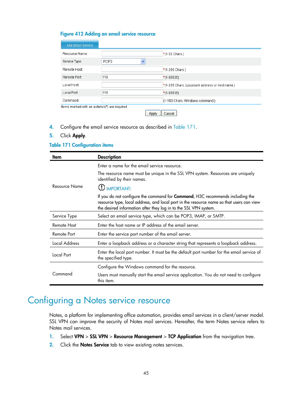 Configuring a notes service resource | H3C Technologies H3C MSR 50 User Manual | Page 430 / 877