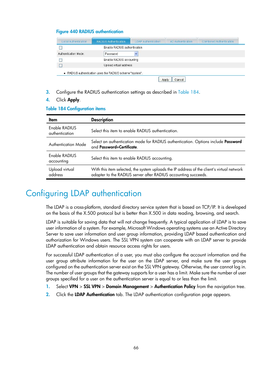 Configuring ldap authentication | H3C Technologies H3C MSR 50 User Manual | Page 451 / 877
