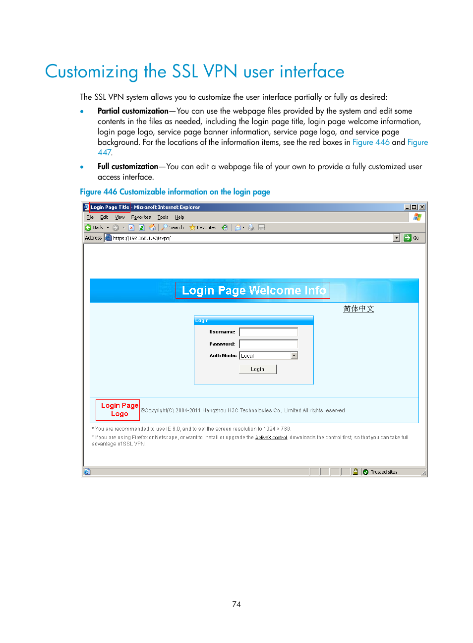 Customizing the ssl vpn user interface | H3C Technologies H3C MSR 50 User Manual | Page 459 / 877