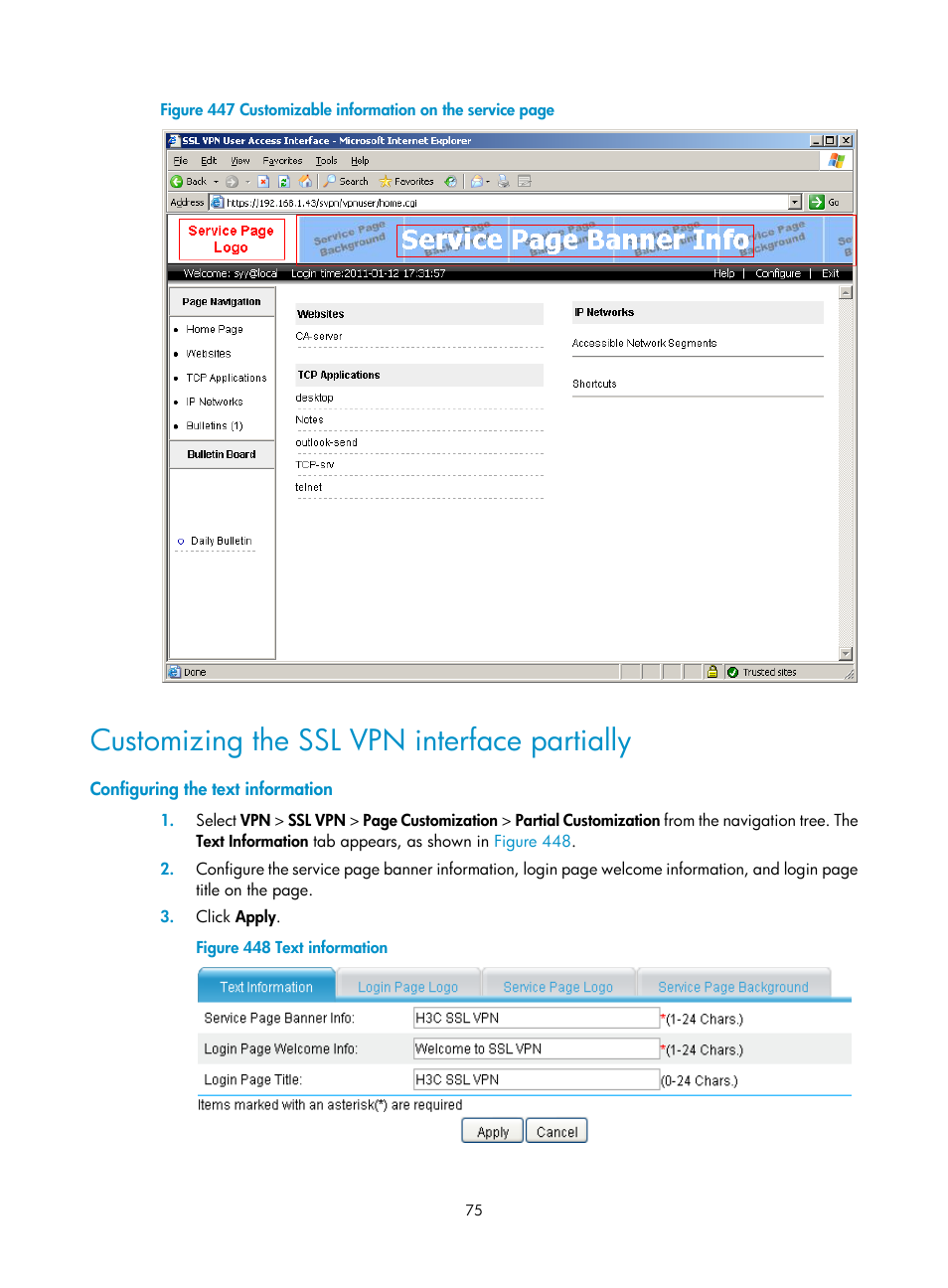 Customizing the ssl vpn interface partially, Configuring the text information, Figure | H3C Technologies H3C MSR 50 User Manual | Page 460 / 877