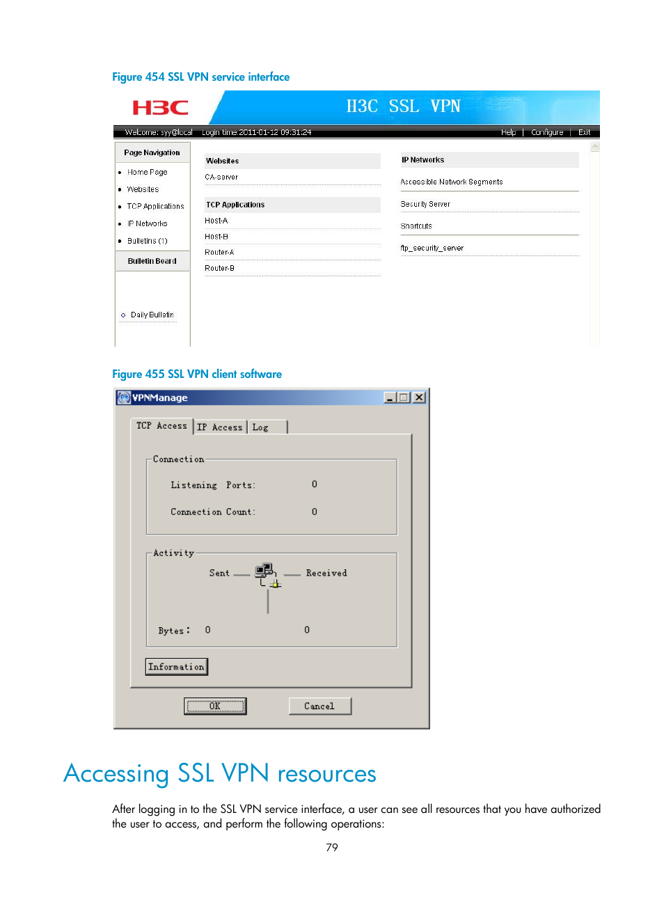Accessing ssl vpn resources, Figure 454, Ient software for the user, as shown in | Figure 455 | H3C Technologies H3C MSR 50 User Manual | Page 464 / 877