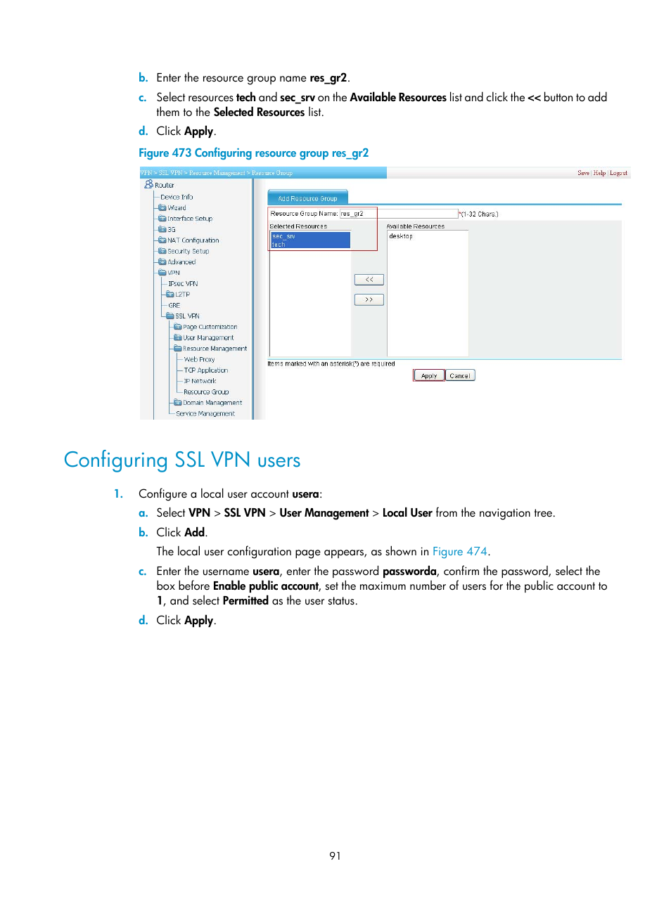 Configuring ssl vpn users | H3C Technologies H3C MSR 50 User Manual | Page 476 / 877