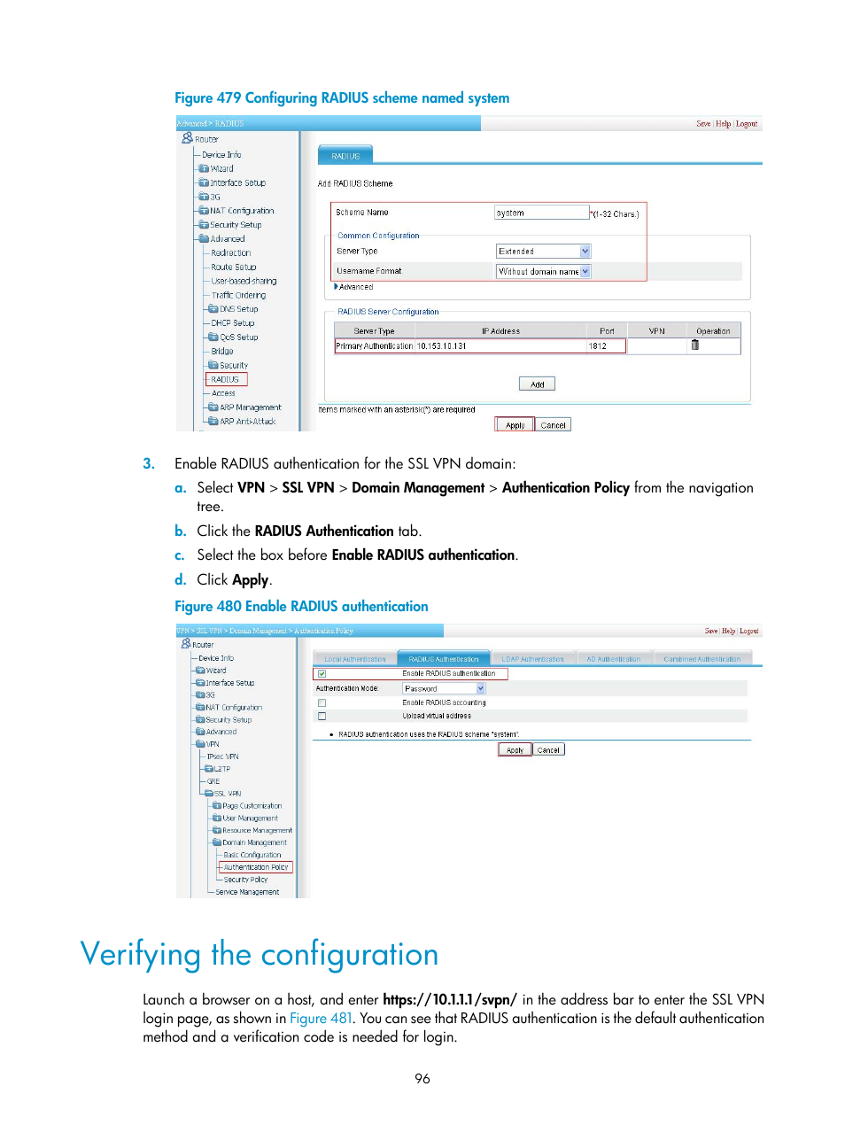 Verifying the configuration | H3C Technologies H3C MSR 50 User Manual | Page 481 / 877