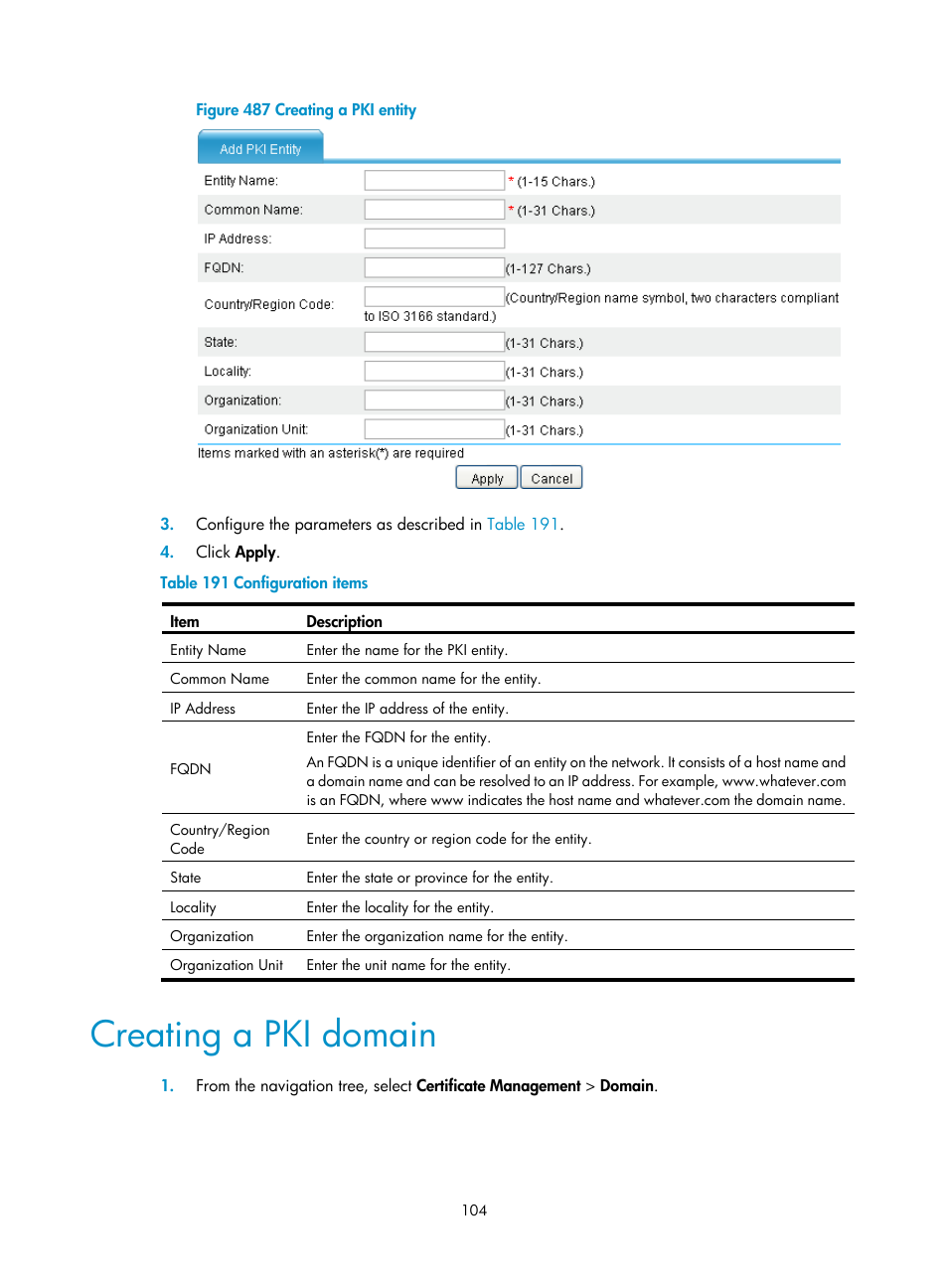 Creating a pki domain | H3C Technologies H3C MSR 50 User Manual | Page 489 / 877