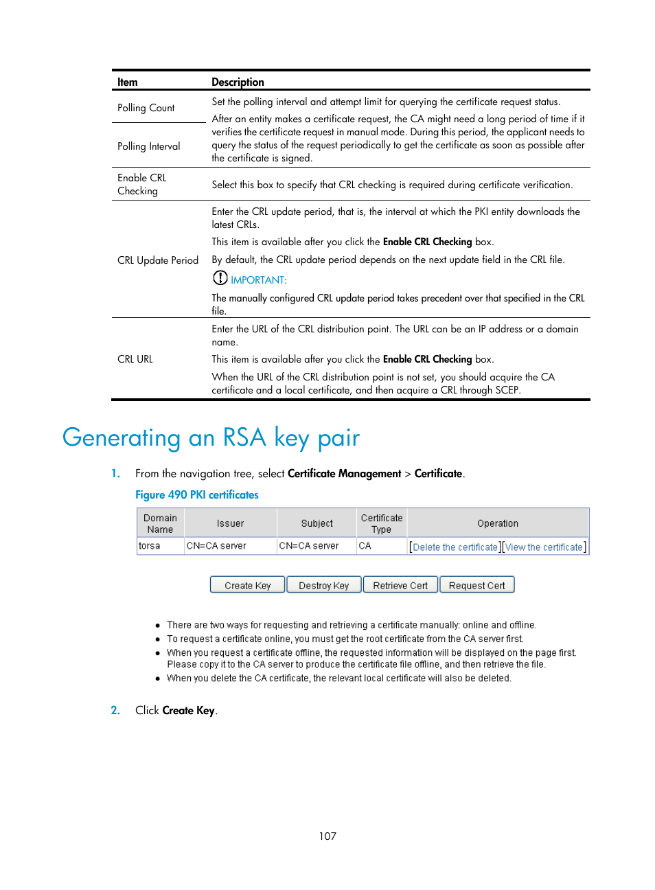 Generating an rsa key pair, Generating an rsa key, Pair | H3C Technologies H3C MSR 50 User Manual | Page 492 / 877