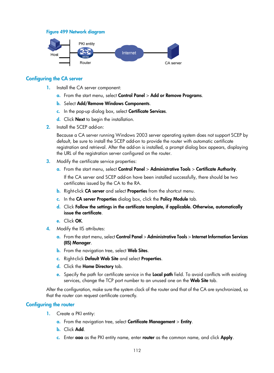 Configuring the ca server, Configuring the router | H3C Technologies H3C MSR 50 User Manual | Page 497 / 877