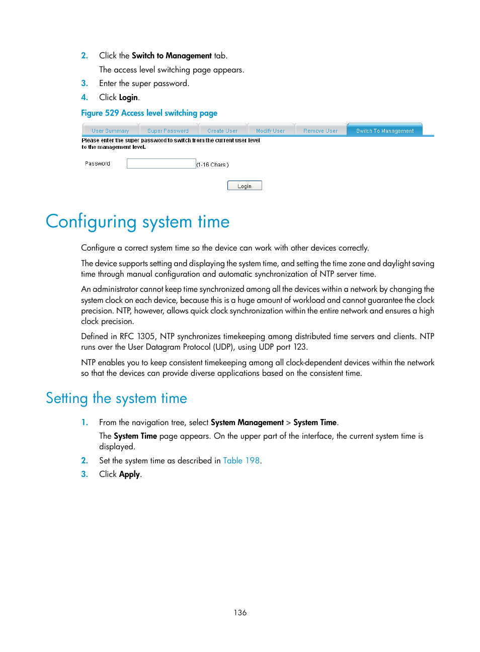 Configuring system time, Setting the system time | H3C Technologies H3C MSR 50 User Manual | Page 521 / 877