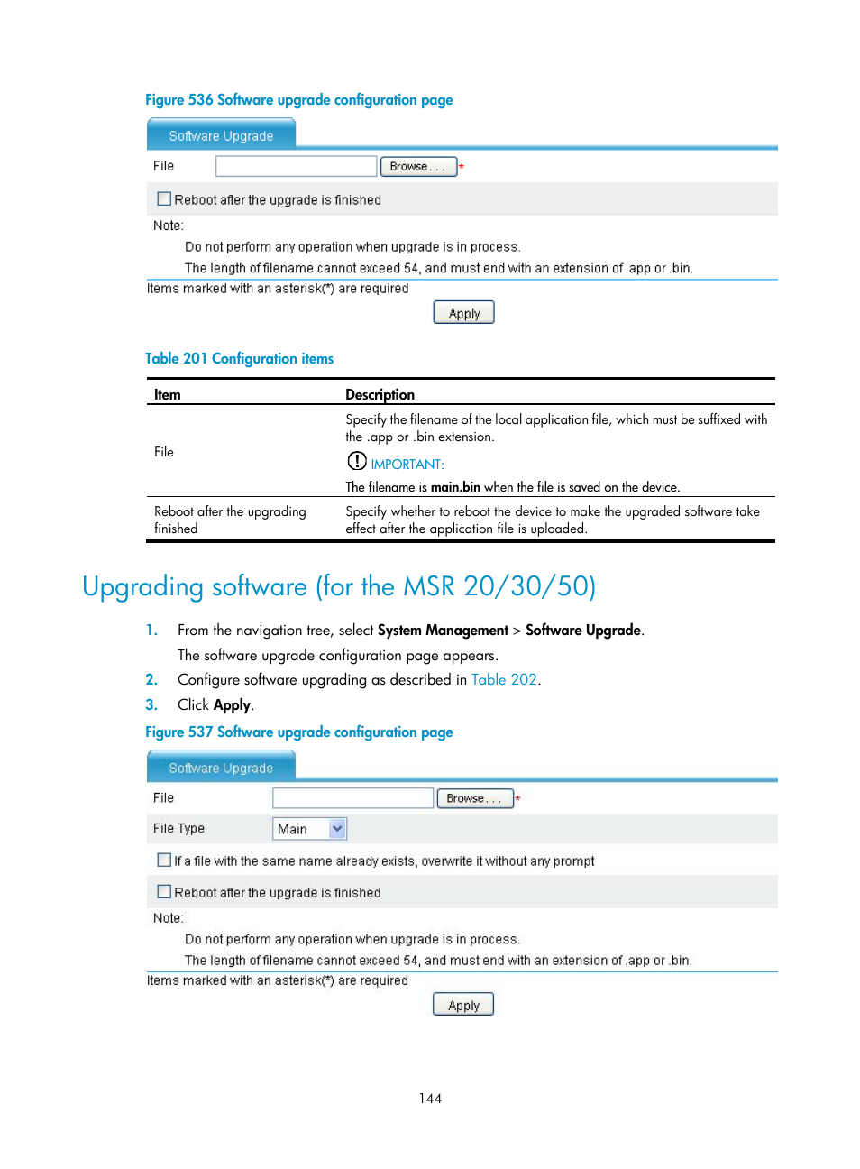 Upgrading software (for the msr 20/30/50) | H3C Technologies H3C MSR 50 User Manual | Page 529 / 877