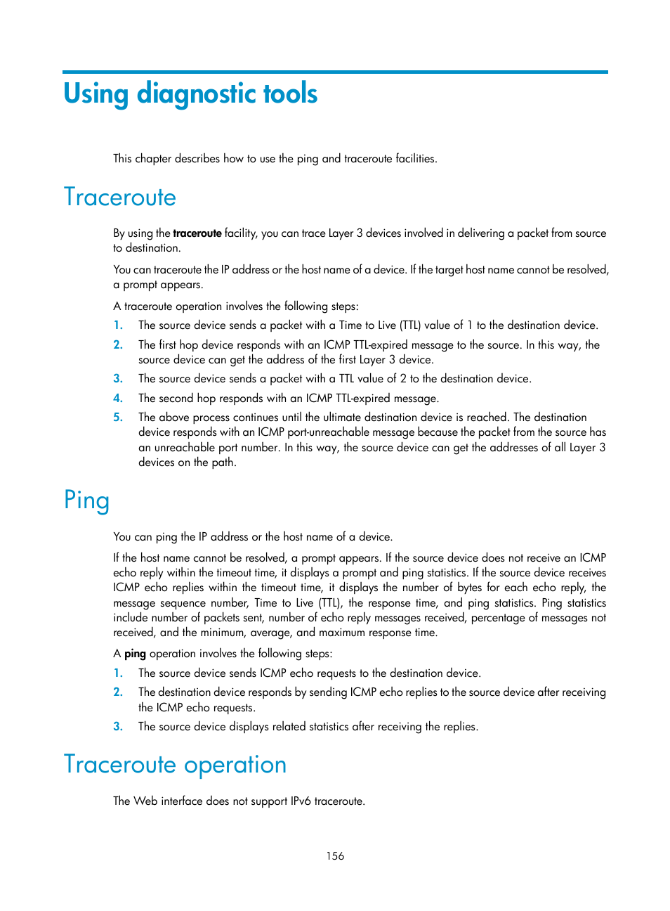 Using diagnostic tools, Traceroute, Ping | Traceroute operation | H3C Technologies H3C MSR 50 User Manual | Page 541 / 877