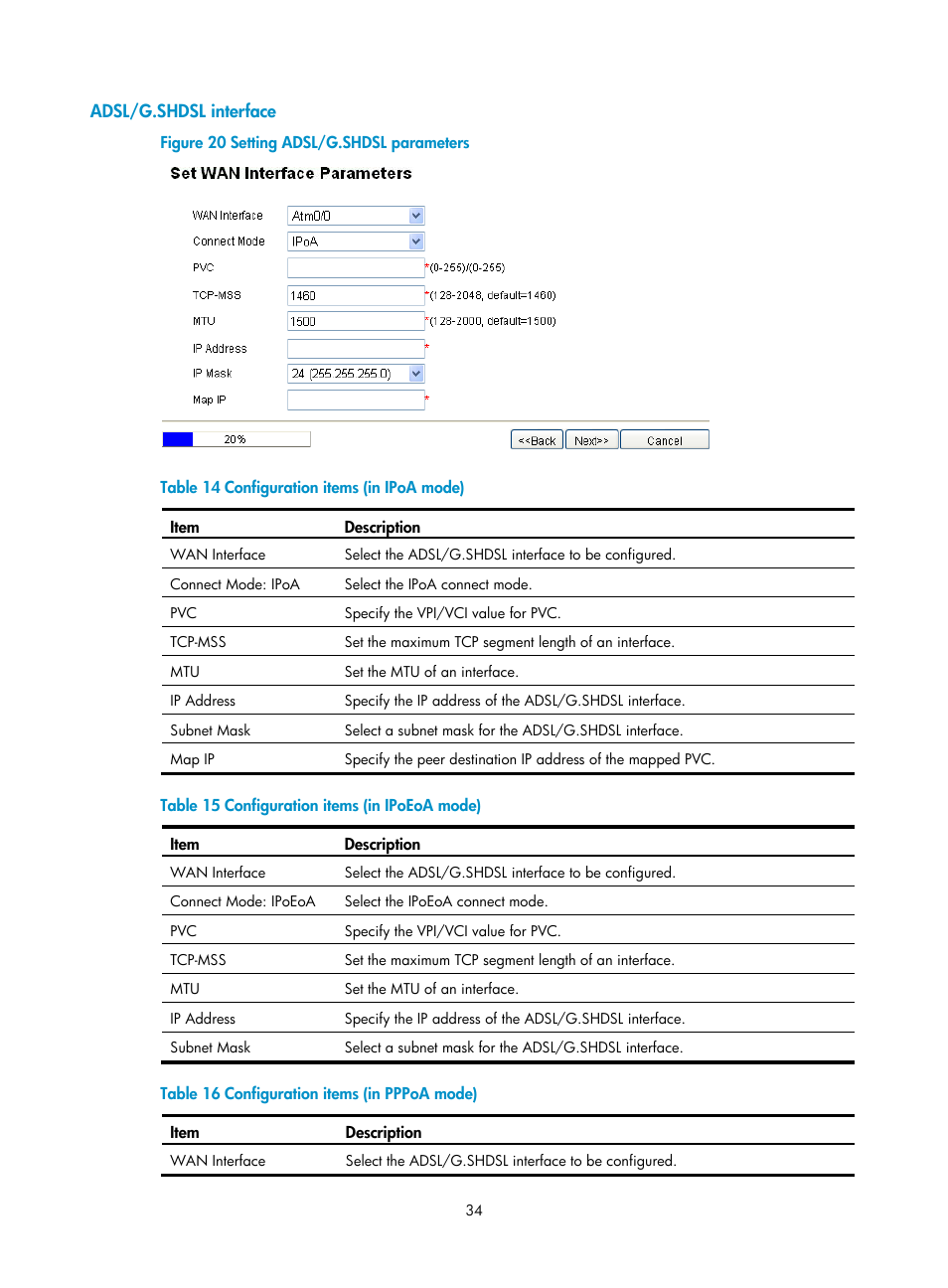 Adsl/g.shdsl interface | H3C Technologies H3C MSR 50 User Manual | Page 55 / 877