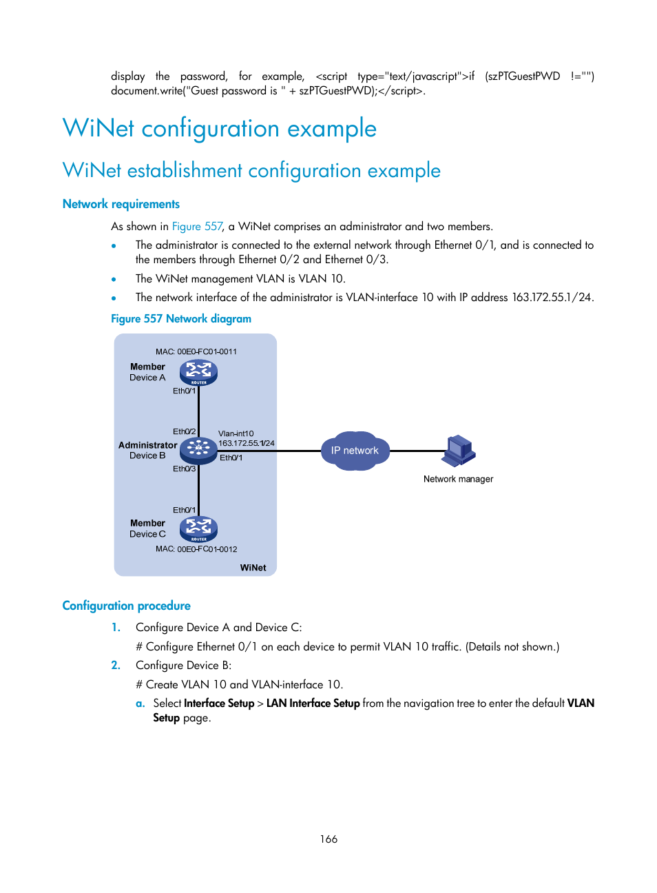 Winet configuration example, Winet establishment configuration example, Network requirements | Configuration procedure | H3C Technologies H3C MSR 50 User Manual | Page 551 / 877