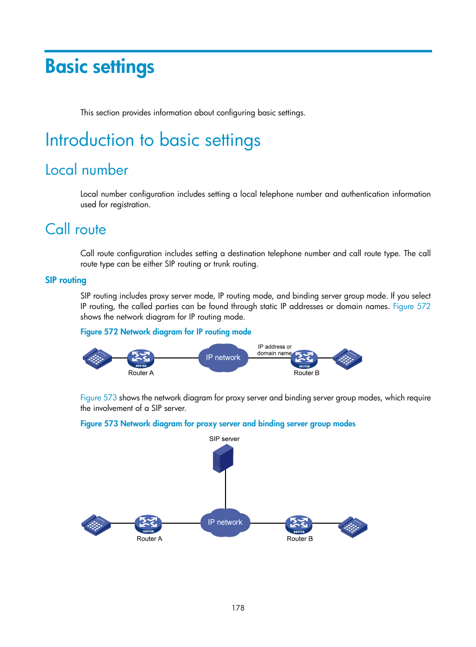 Basic settings, Introduction to basic settings, Local number | Call route, Sip routing | H3C Technologies H3C MSR 50 User Manual | Page 563 / 877