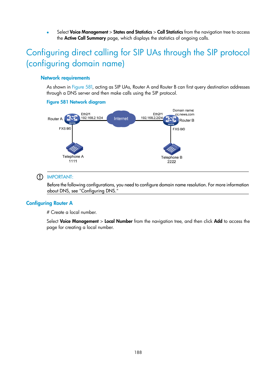 Network requirements, Configuring router a | H3C Technologies H3C MSR 50 User Manual | Page 573 / 877