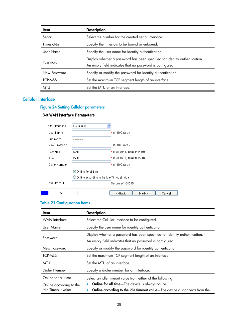 Cellular interface | H3C Technologies H3C MSR 50 User Manual | Page 59 / 877