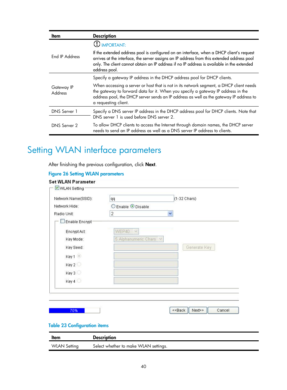 Setting wlan interface parameters | H3C Technologies H3C MSR 50 User Manual | Page 61 / 877