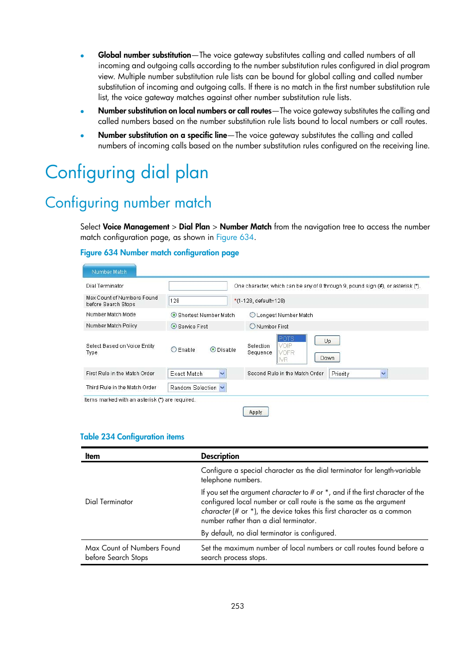 Configuring dial plan, Configuring number match | H3C Technologies H3C MSR 50 User Manual | Page 638 / 877