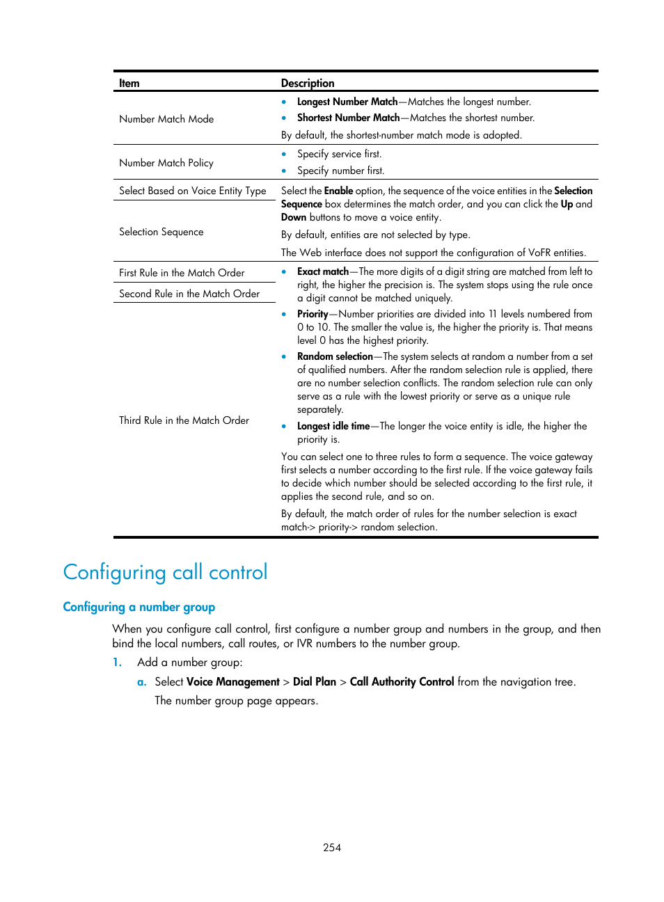 Configuring call control, Configuring a number group | H3C Technologies H3C MSR 50 User Manual | Page 639 / 877