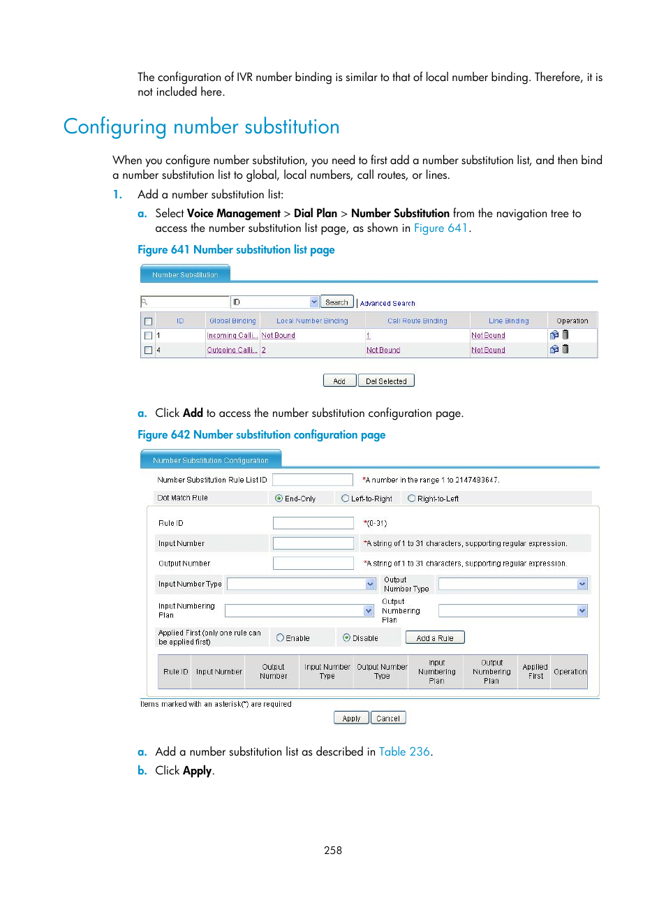 Configuring number substitution | H3C Technologies H3C MSR 50 User Manual | Page 643 / 877