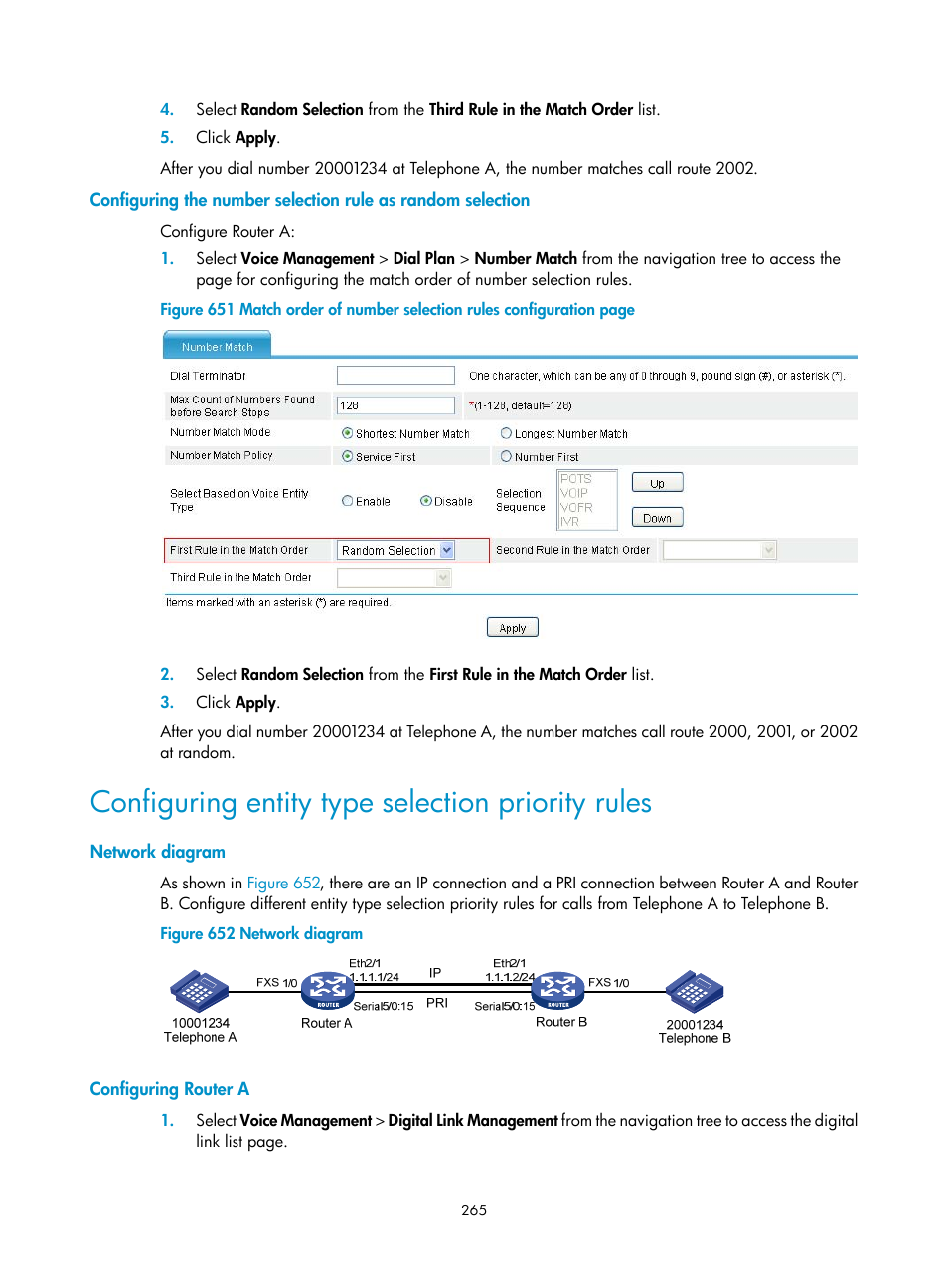 Configuring entity type selection priority rules, Network diagram, Configuring router a | H3C Technologies H3C MSR 50 User Manual | Page 650 / 877