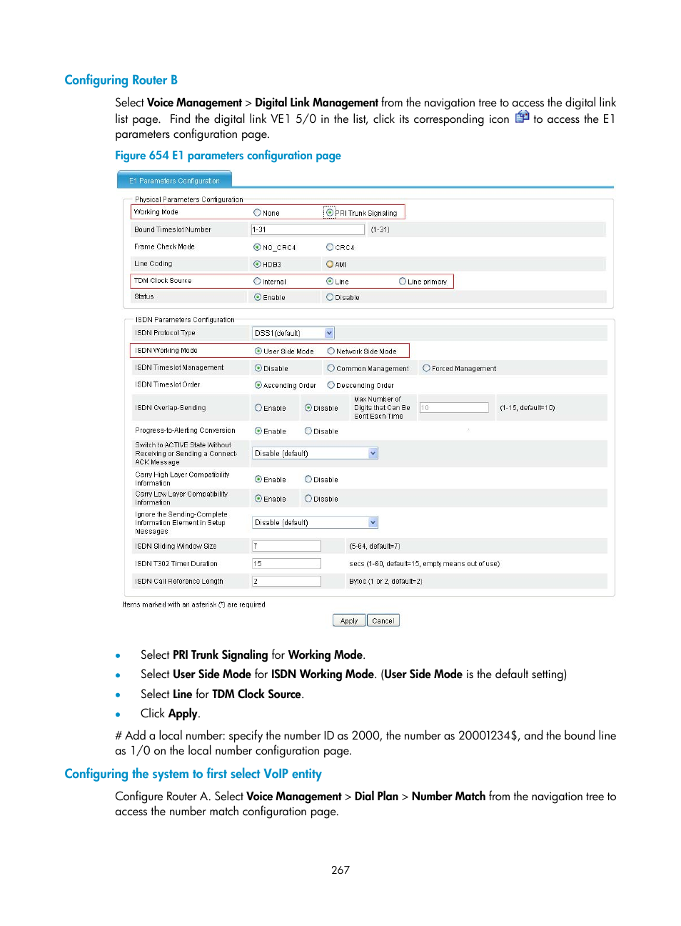 Configuring router b, Configuring the system to first select voip entity | H3C Technologies H3C MSR 50 User Manual | Page 652 / 877