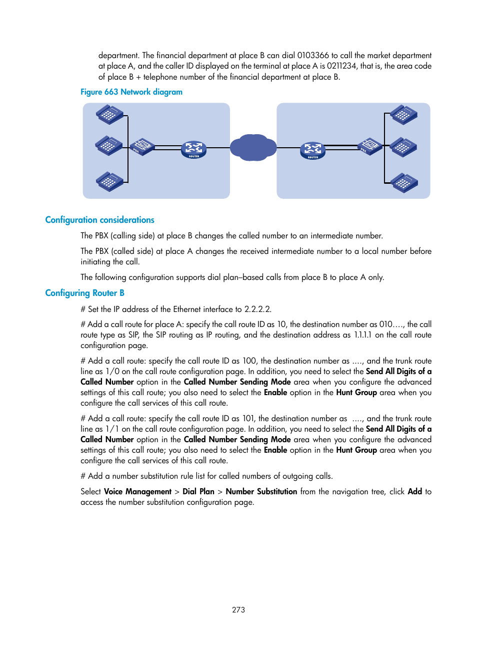 Configuration considerations, Configuring router b | H3C Technologies H3C MSR 50 User Manual | Page 658 / 877