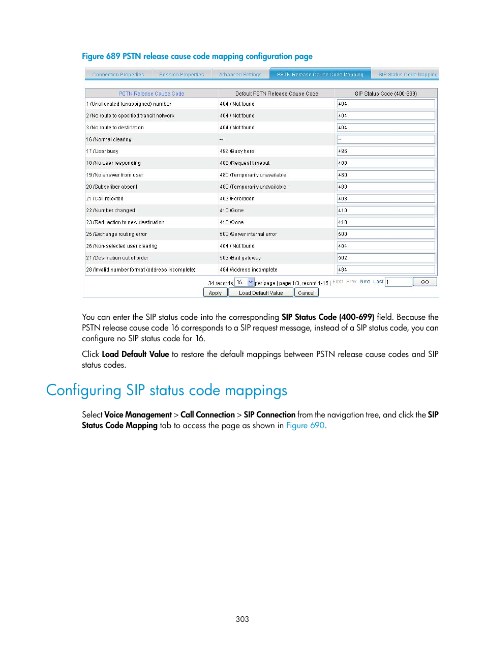 Configuring sip status code mappings | H3C Technologies H3C MSR 50 User Manual | Page 688 / 877