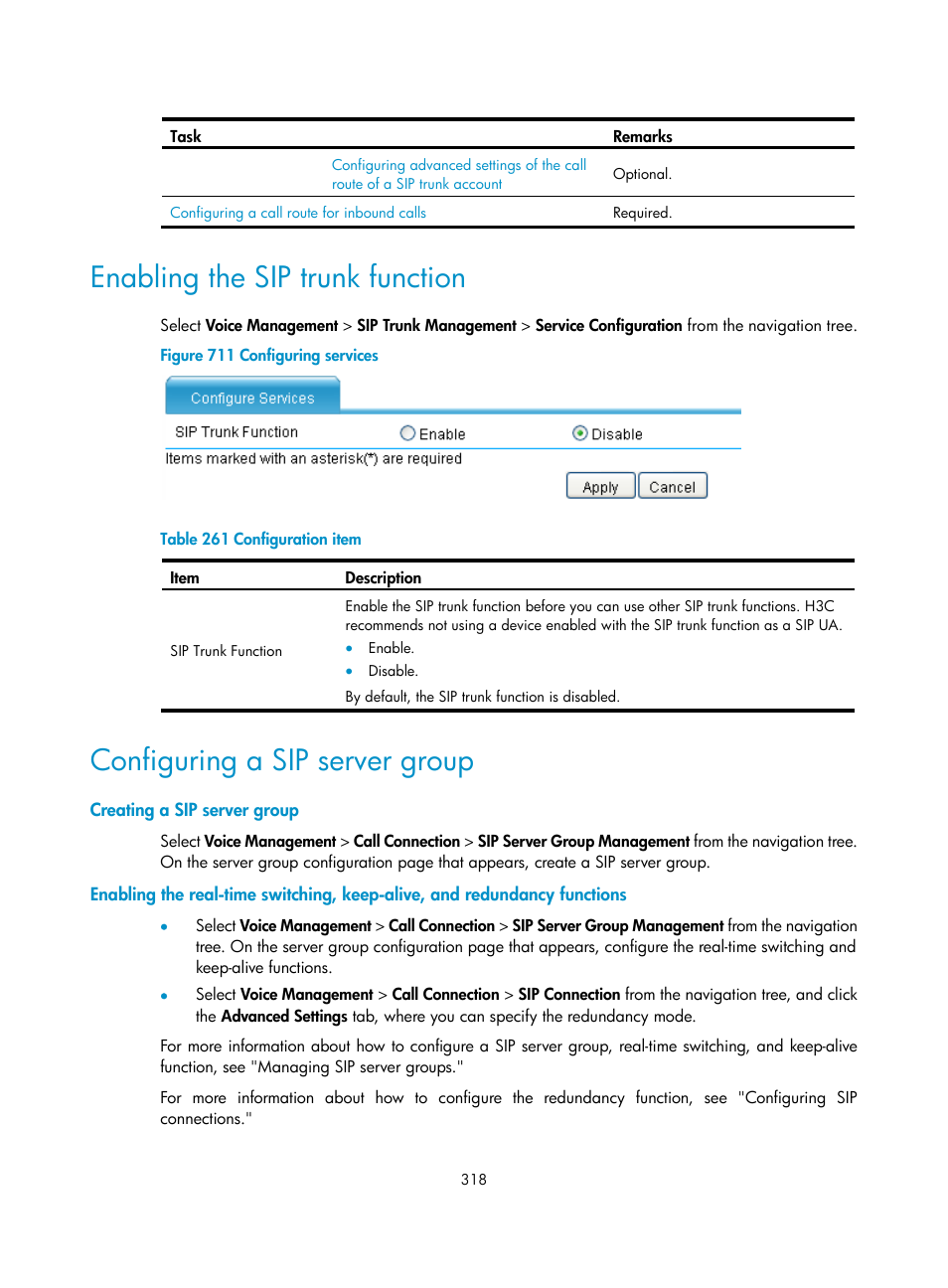 Enabling the sip trunk function, Configuring a sip server group, Creating a sip server group | H3C Technologies H3C MSR 50 User Manual | Page 703 / 877