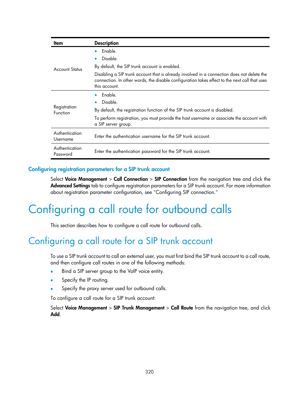 Configuring a call route for outbound calls, Configuring a call route for a sip trunk account | H3C Technologies H3C MSR 50 User Manual | Page 705 / 877