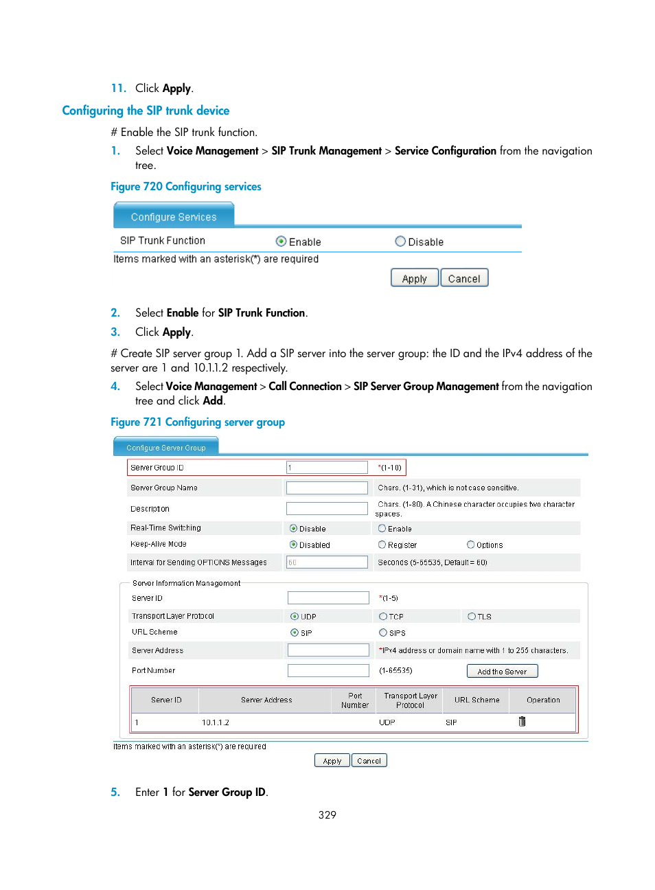 Configuring the sip trunk device | H3C Technologies H3C MSR 50 User Manual | Page 714 / 877