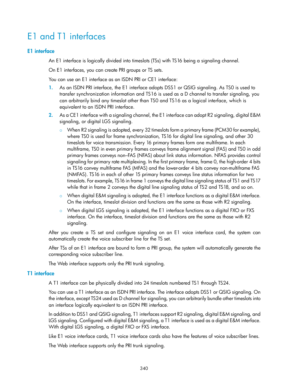 E1 and t1 interfaces, E1 interface, T1 interface | H3C Technologies H3C MSR 50 User Manual | Page 725 / 877