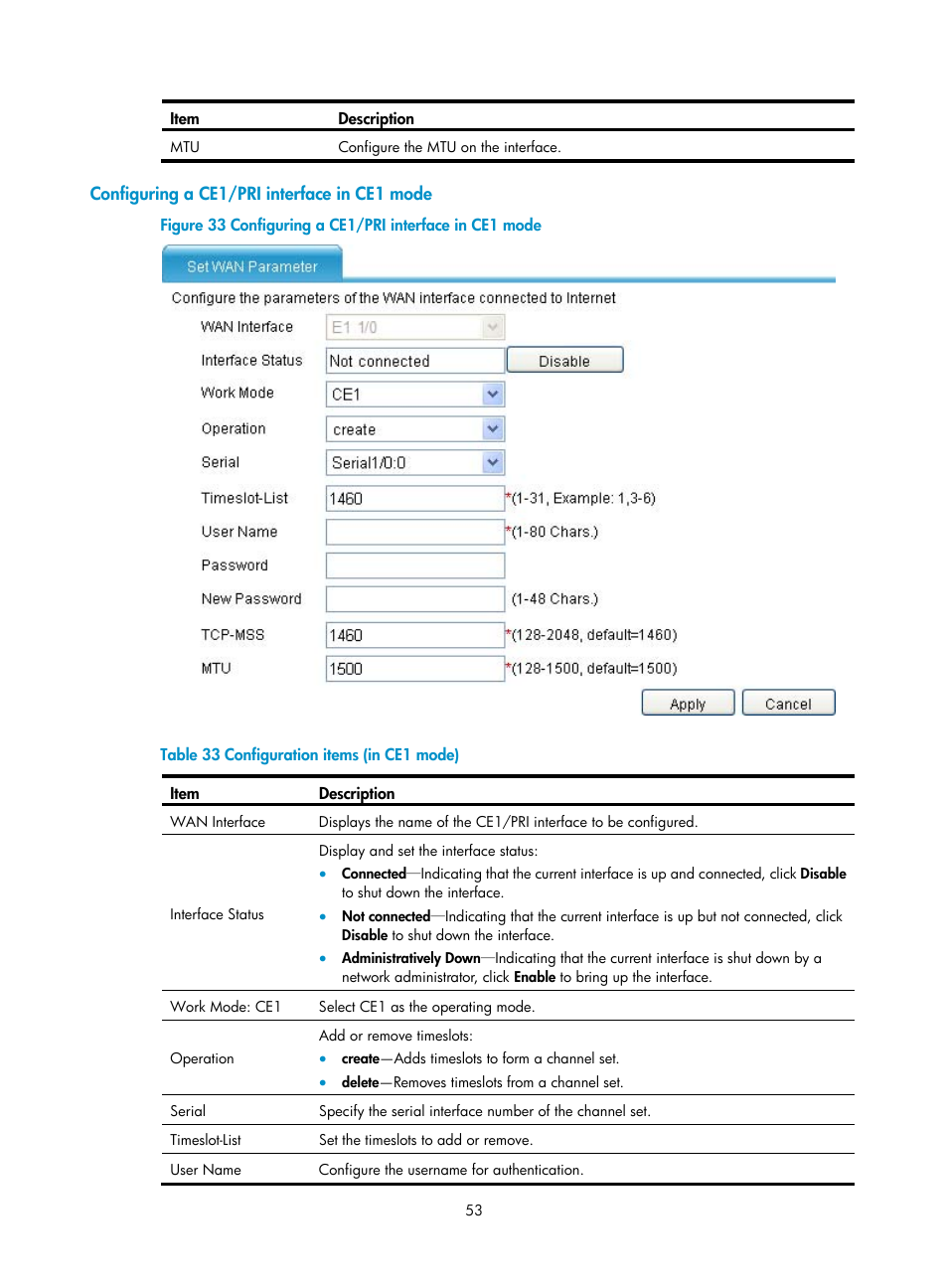 Configuring a ce1/pri interface in ce1 mode | H3C Technologies H3C MSR 50 User Manual | Page 74 / 877