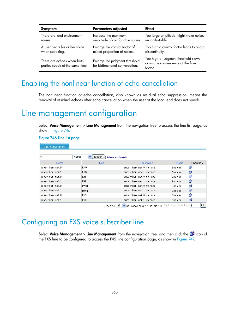 Line management configuration, Configuring an fxs voice subscriber line | H3C Technologies H3C MSR 50 User Manual | Page 745 / 877