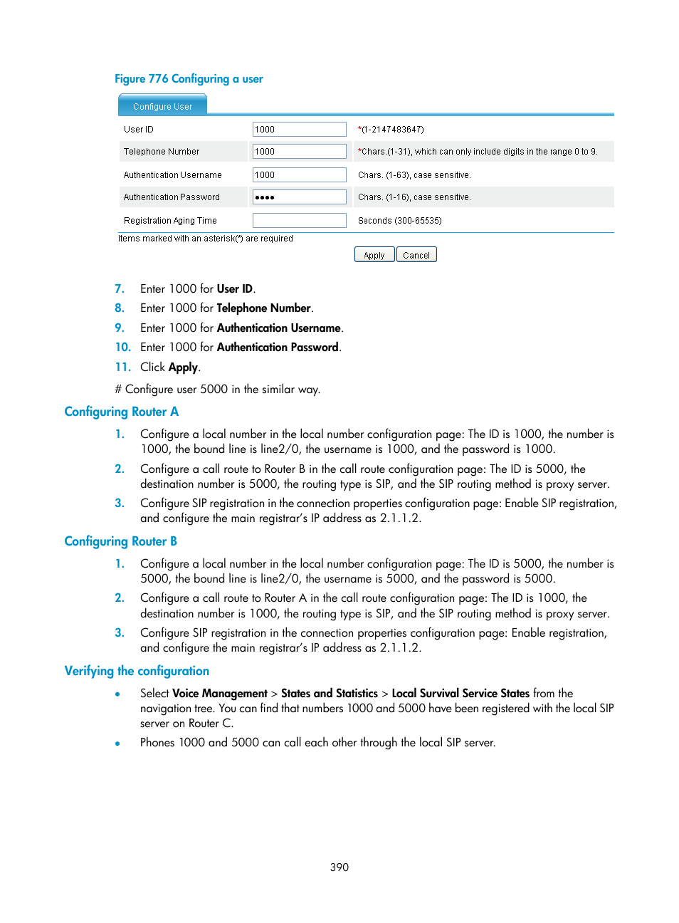 Configuring router a, Configuring router b, Verifying the configuration | H3C Technologies H3C MSR 50 User Manual | Page 775 / 877