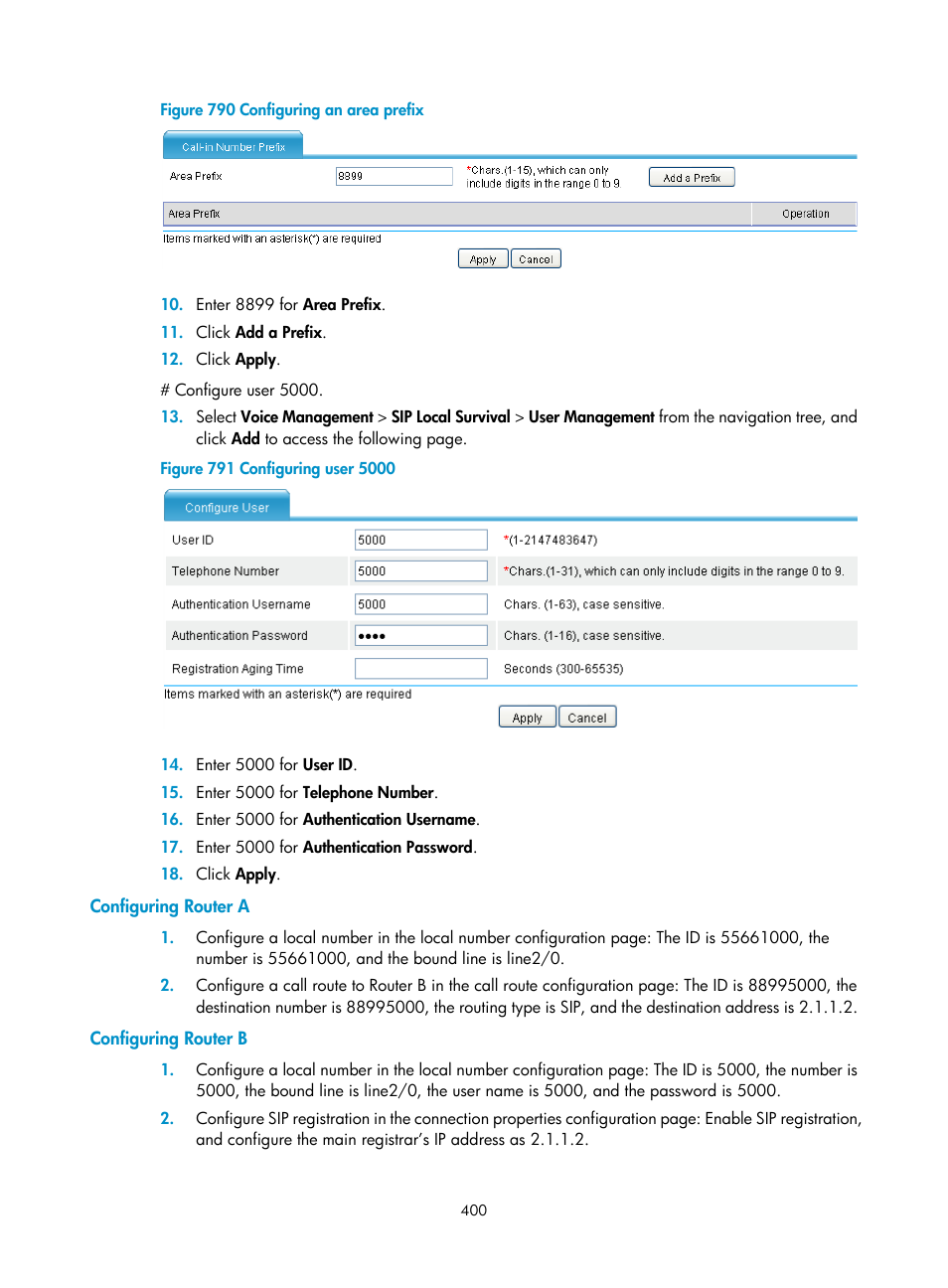 Configuring router a, Configuring router b | H3C Technologies H3C MSR 50 User Manual | Page 785 / 877