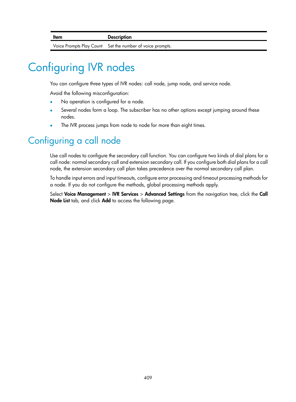 Configuring ivr nodes, Configuring a call node | H3C Technologies H3C MSR 50 User Manual | Page 794 / 877