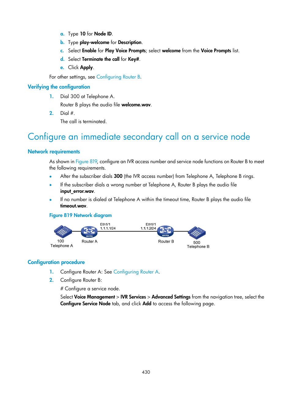 Verifying the configuration, Network requirements, Configuration procedure | H3C Technologies H3C MSR 50 User Manual | Page 815 / 877