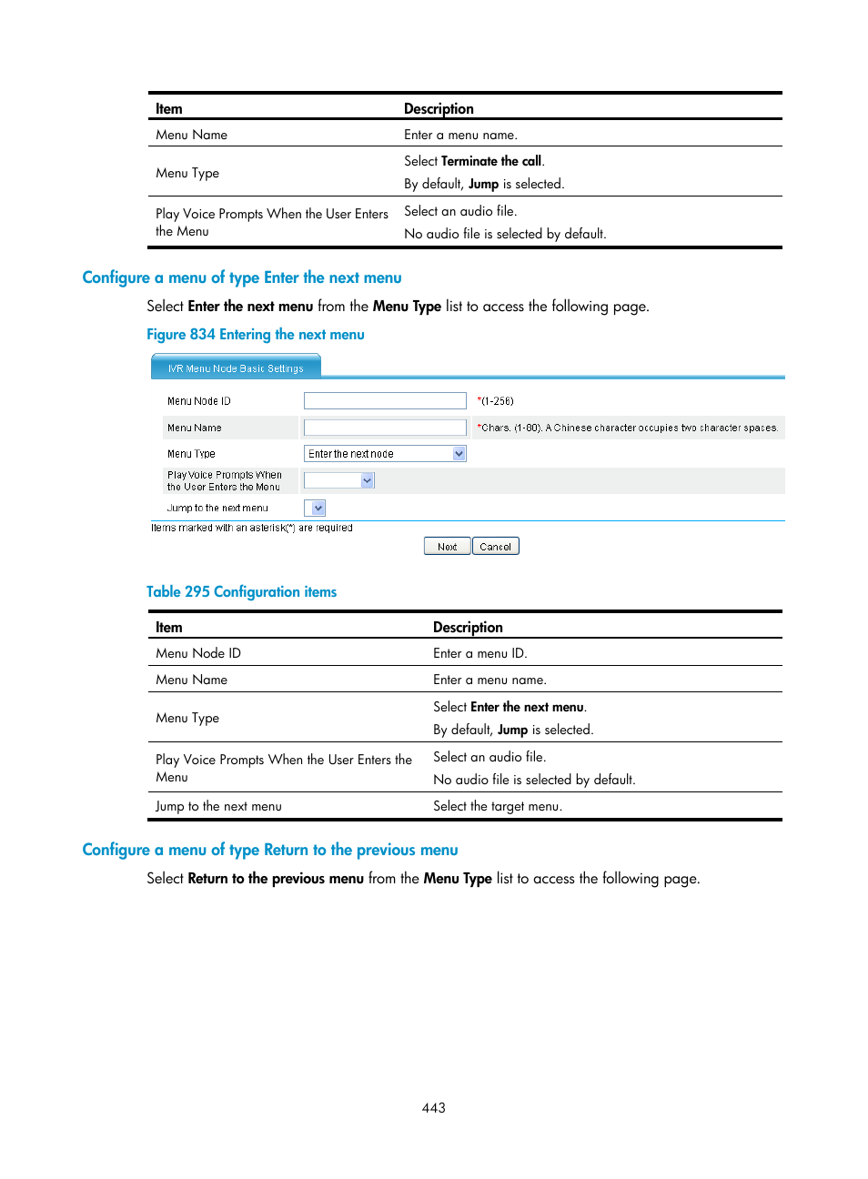 Configure a menu of type enter the next menu | H3C Technologies H3C MSR 50 User Manual | Page 828 / 877